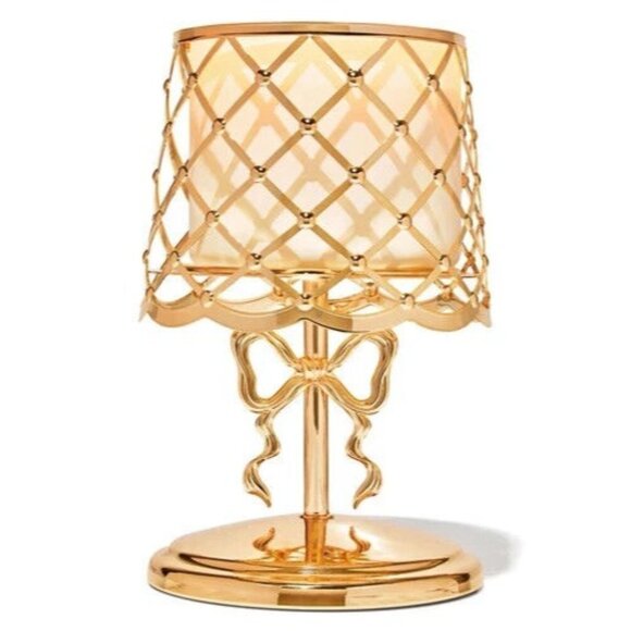 NEW Bath & Body Works Bow Lamp 3 Wick Gold Coquette Candle Holder - Picture 1 of 1
